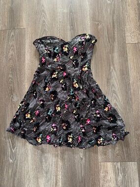 Cooperative Strapless Black Floral Fit-and-Flare Dress